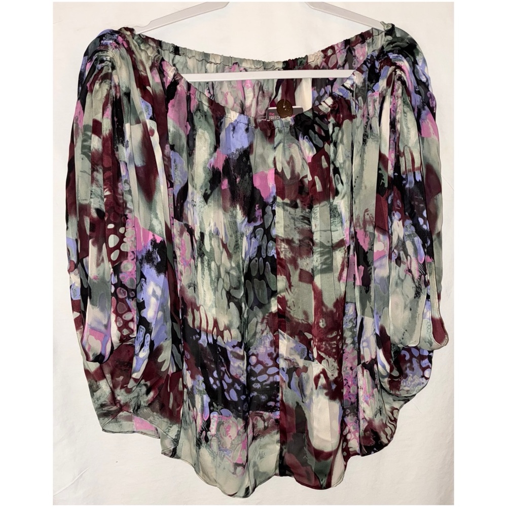 Silk Print Off The Shoulder Short Sleeve Blouse Top MultiColor By Abi Ferrin New
